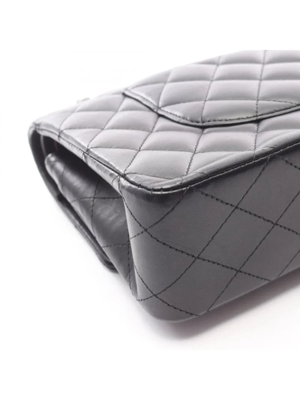 Chanel Shoulder Bag Quilted Double Flap Black Lambskin Chain